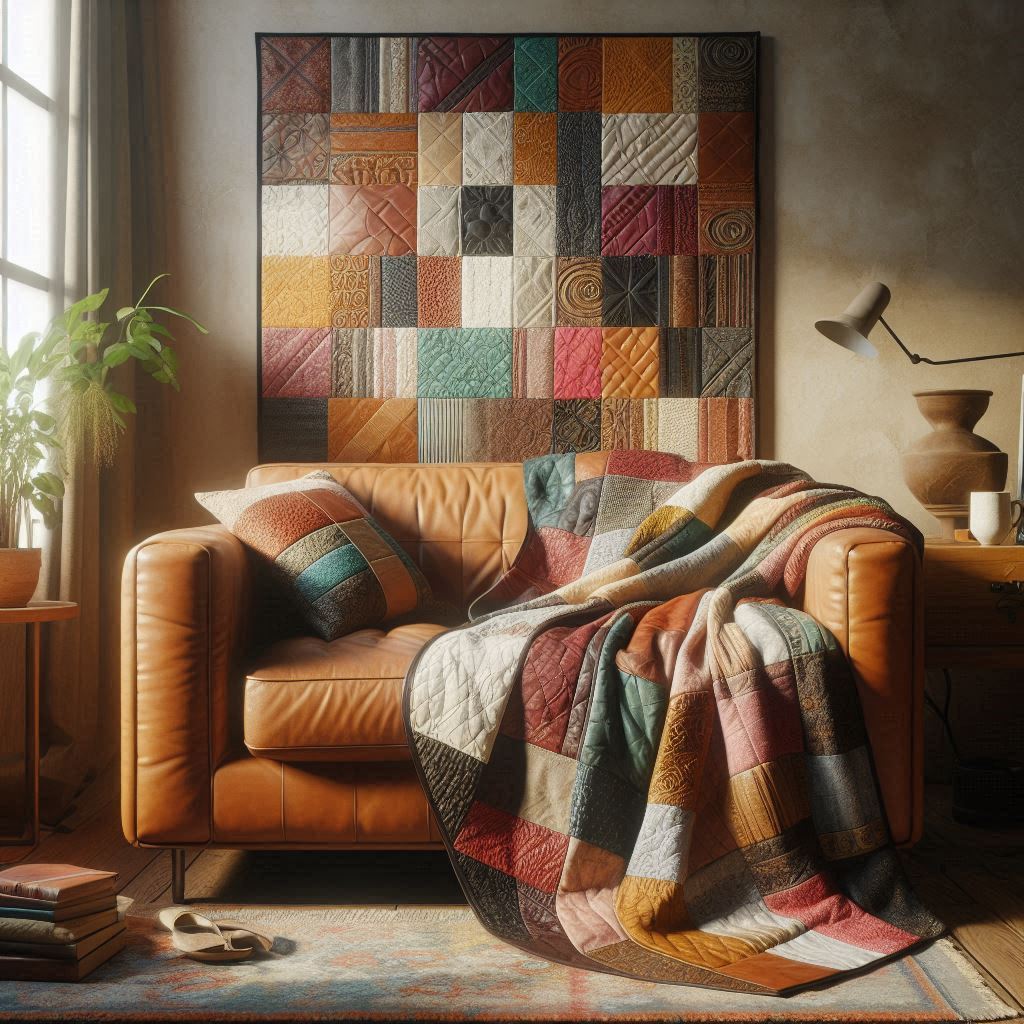Patchworkdecke aus Lederresten